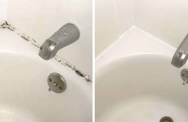 Mould on bathroom silicone before and after