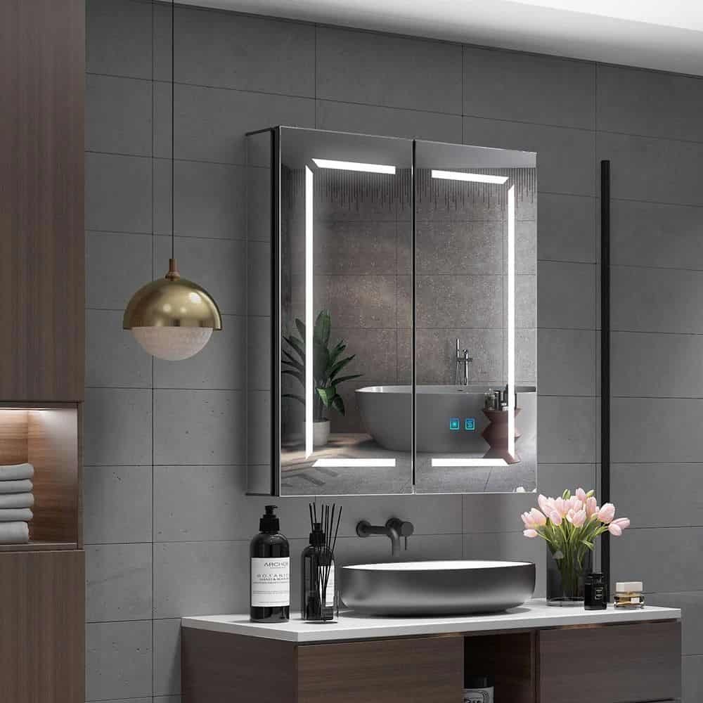 Quavikey Black LED Bathroom Mirror Cabinet 2