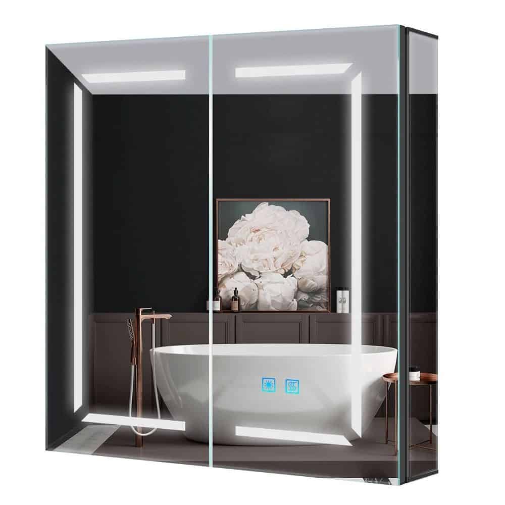 Quavikey Black LED Bathroom Mirror Cabinet