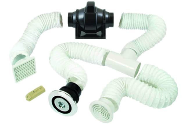 Manrose inline extractor fan components showing ducting and grills