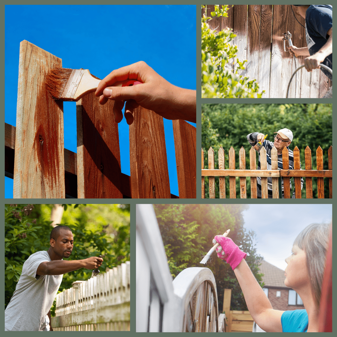 A collage of images of fences being painted