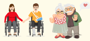 a photo showing people with restricted mobility and elderly people