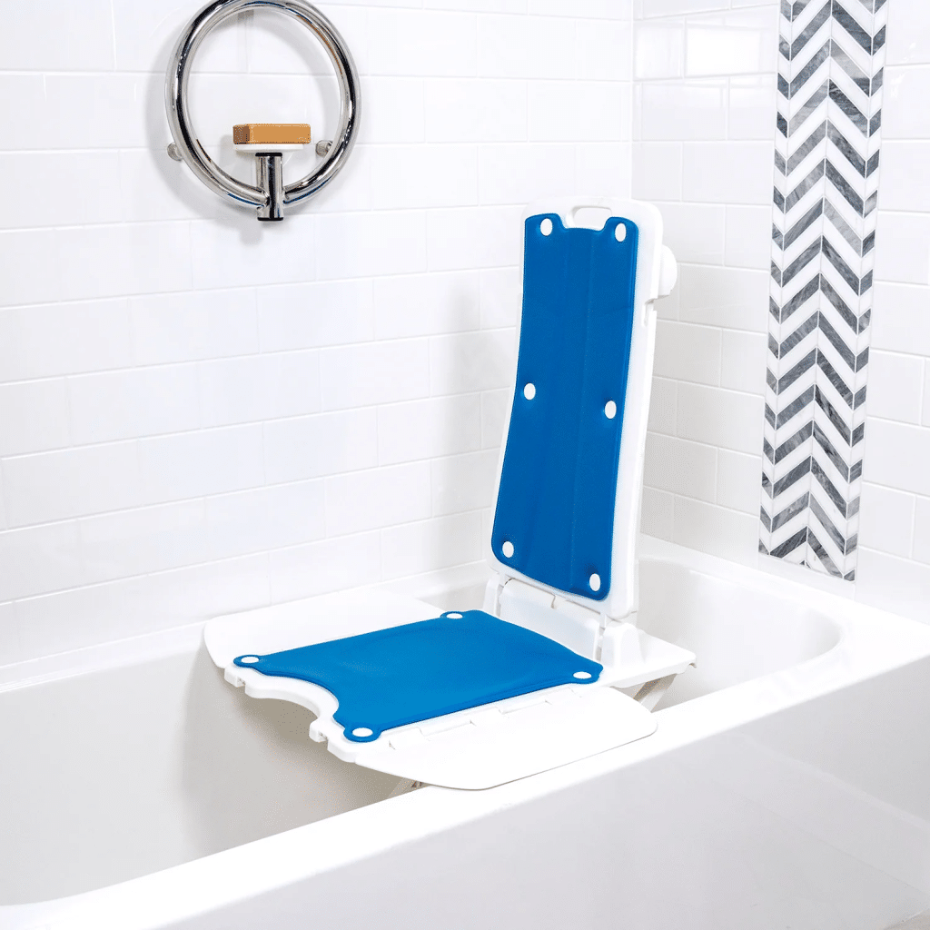 An image showcasing a bath lift installed in a bathtub, providing accessibility and convenience for users with mobility challenges
